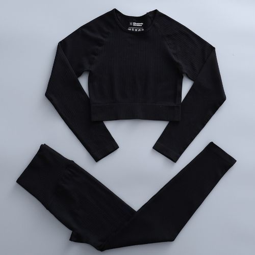 Seamless Woman Sportswear Yoga Sets Workout Sports Bra Gym Clothing High Waist Legging Fitness Women Tracksuit Athletic Outfits(#Top Pants Black)