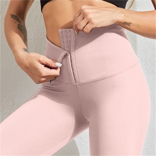 Fitness Women Corset Push Hip Postpartum High Waist Yoga Pants Workout Seamless Leggings Sportswear Gym Running Training Tights(#Pink)