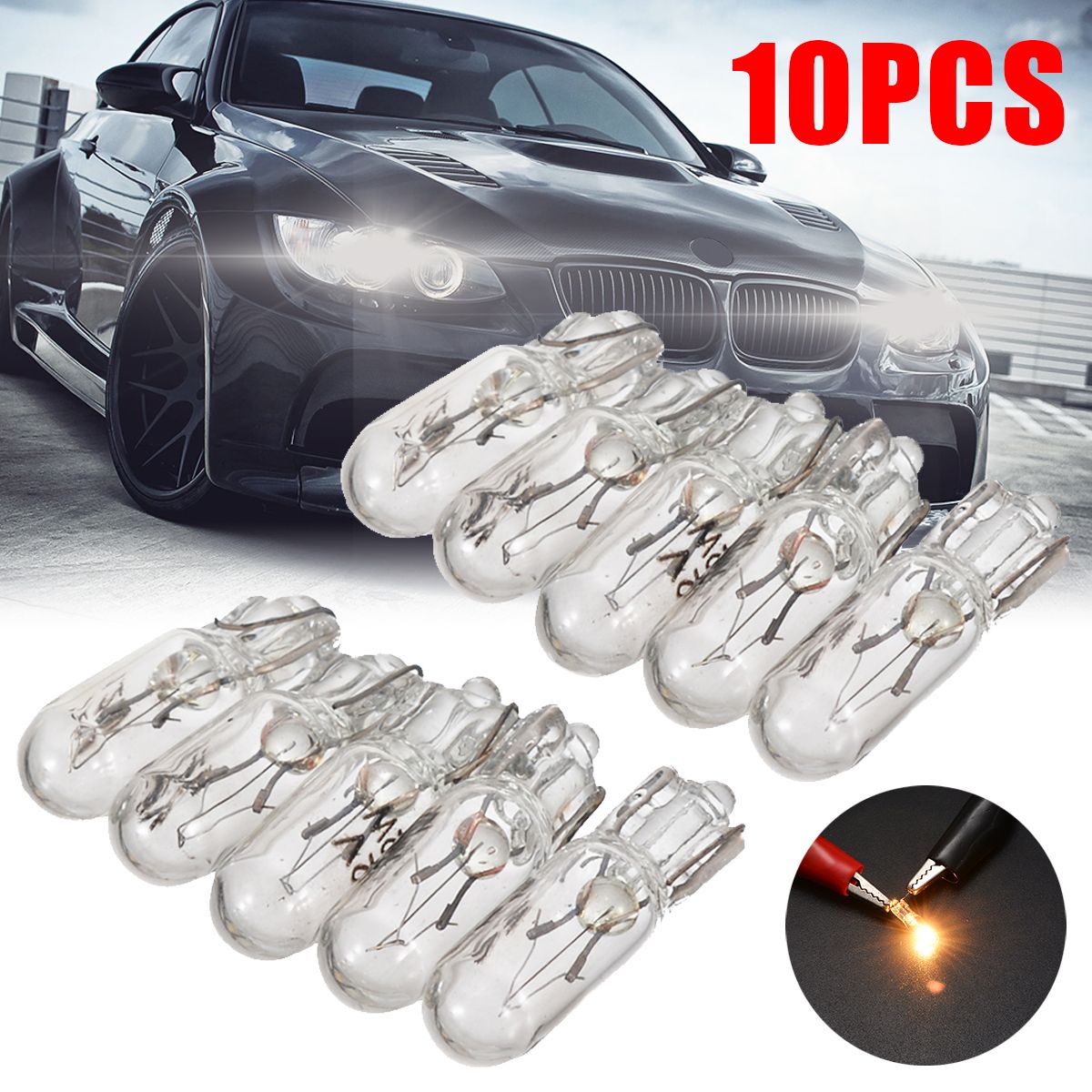 10pcs 12v 1.2w T5 286 Glass Amber Light Blub Car Wedge