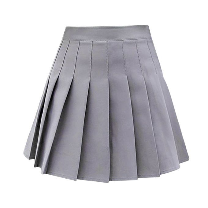 Women Pleated Skirt High Waist Mini Tennis Skater Skirt Gray XL