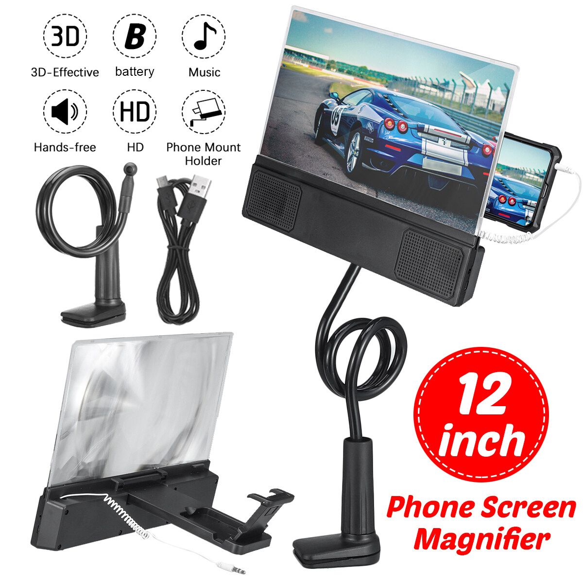 12 Inch Mobile Phone Screen Magnifier Amplifier Enlarged Phone Holder Phone Screen Magnifier