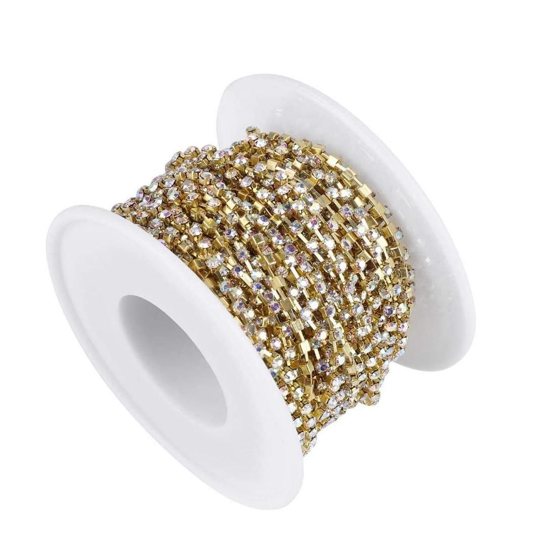 1 Roll Rhinestone Chain Gold/Silver Crystal Chain DIY Necklace Jewelry Phone Case Dress Wedding Decoration 3.6mm