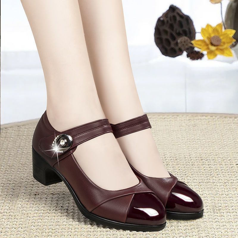 (Burgundy)women Light Weight  Red Office Square Heel Pumps Lady Casual High Quality Black Pu L JIN