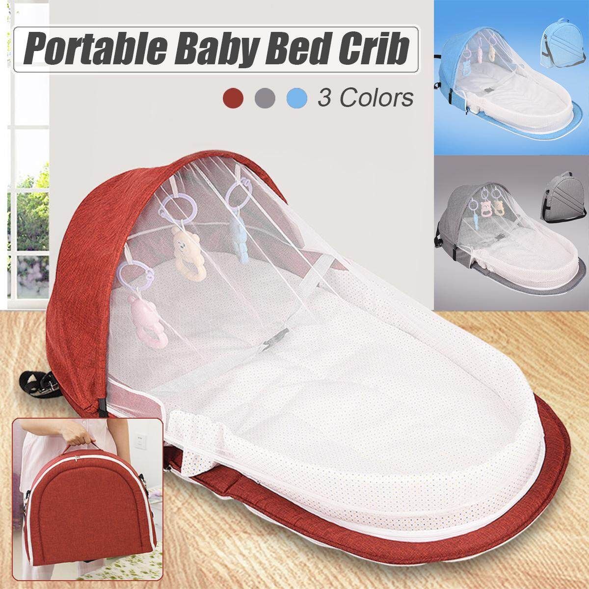 Portable Foldable Baby Beds Multi-function Crib Mummy Bag Travel With Mosquito Cover Red