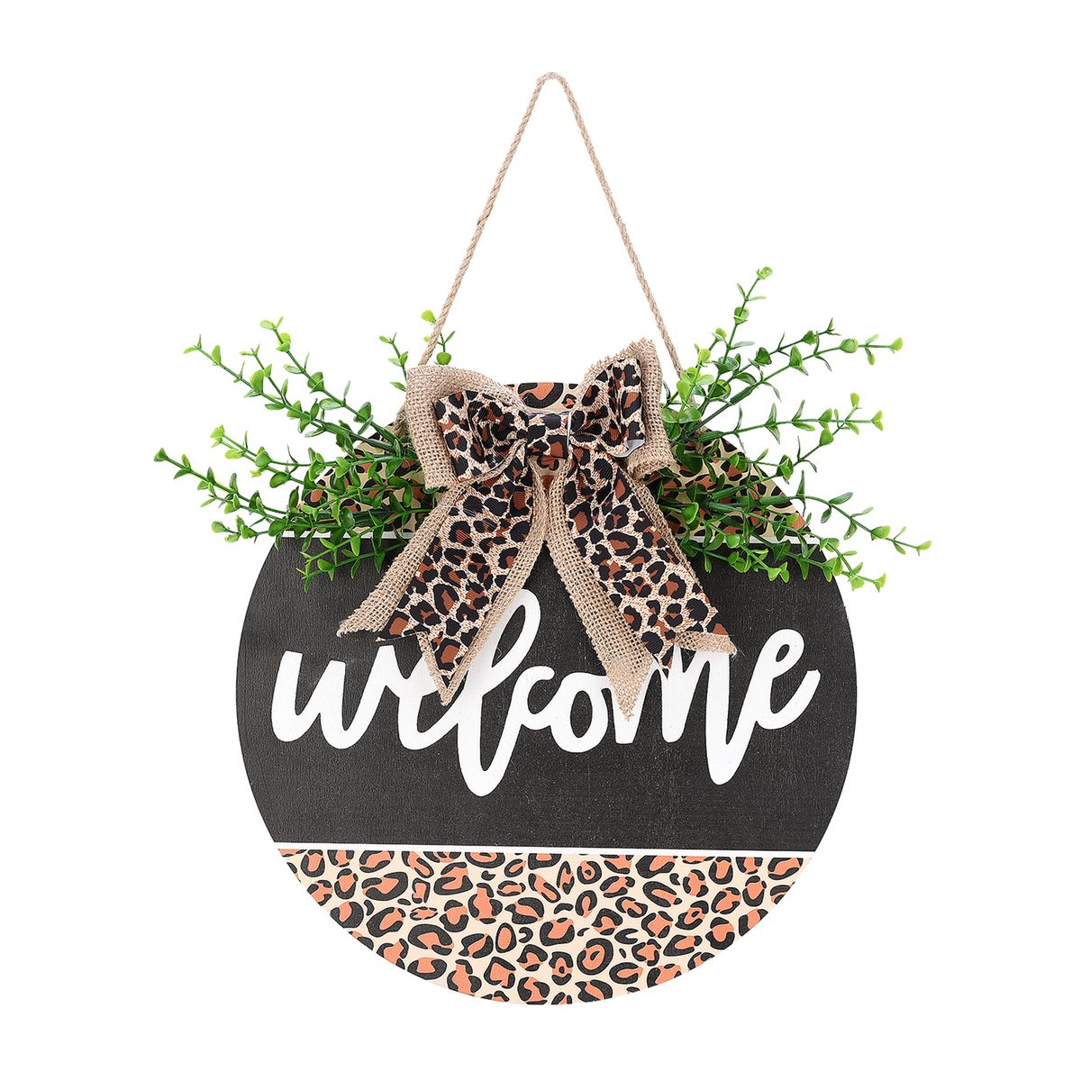 Welcome Door Pendant Wooden Doorplate Leopard Print Pattern