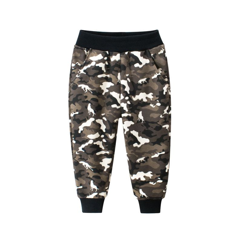 100% Cotton Kids Boys Casual Printed Pants-Coffee