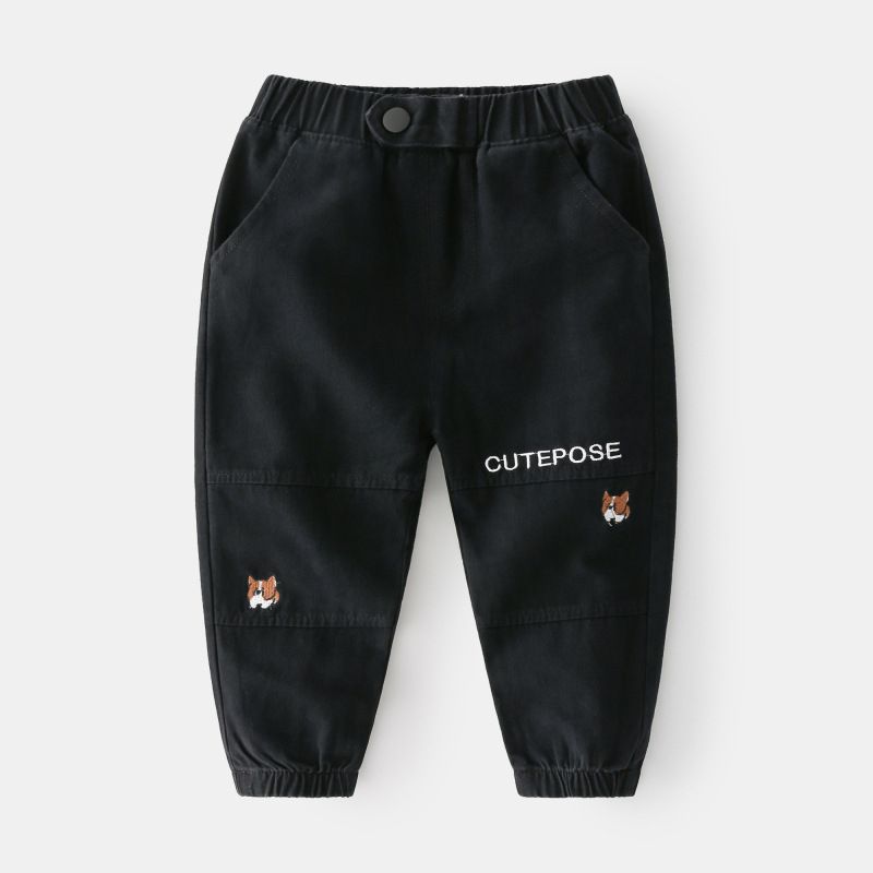 100% Cotton Kids Boys Casual Cargo Pants-Black
