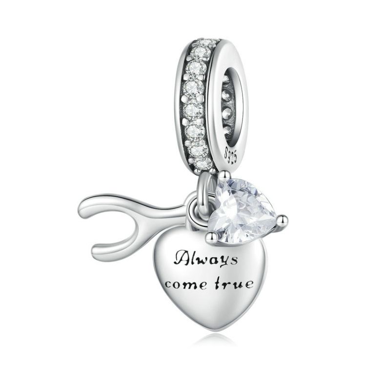 SCC2425 Heart Zircon Lettering Wishing Bone Bracelet Beads