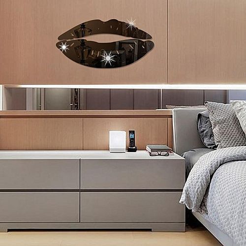 Modern 3D Lips Removable Home Room Decor Wall Mirror Sticker Art Decal-Black