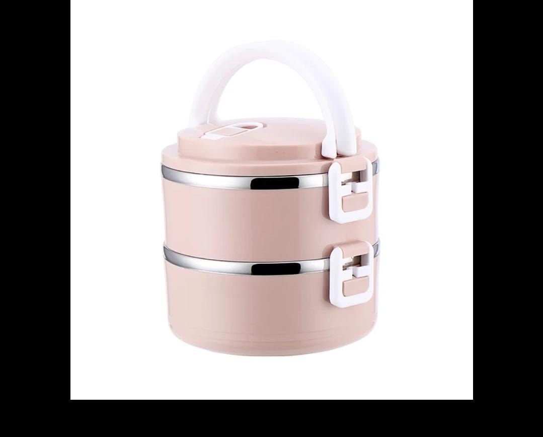 2 Layer Stainless Thermal Lunch Box- Pink