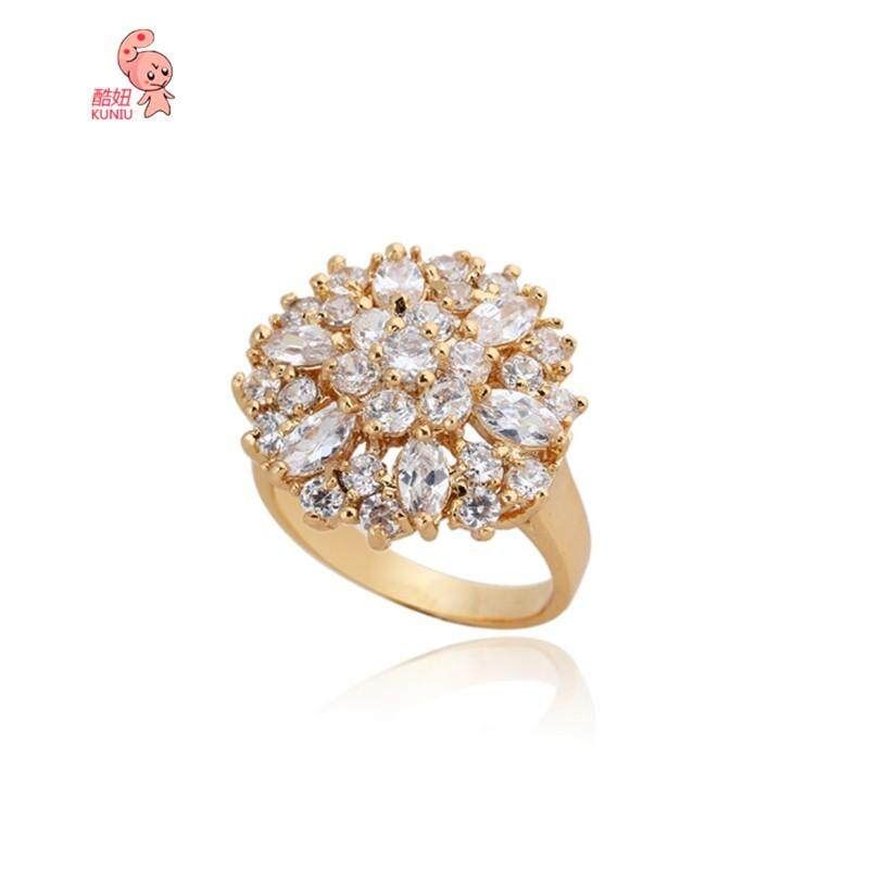 J0608 18K Gold Plated Ring Bague White Topaz Cubic Zirconia Engagement Elegant Wedding Ring For Women Size 6.5 Gold