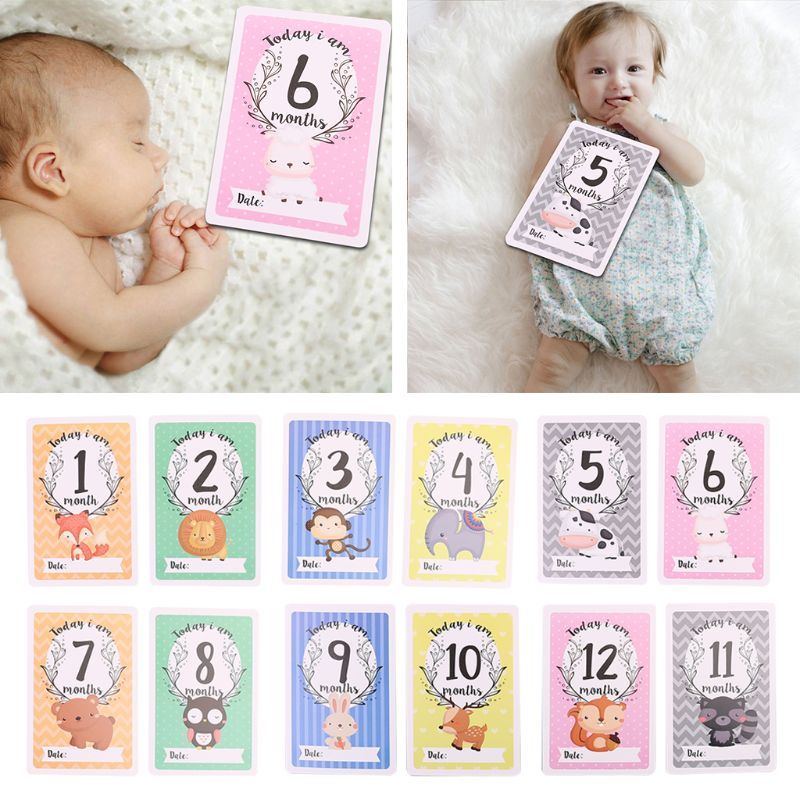 12 Sheet Milestone Photo Sharing Cards Gift Set Baby Age