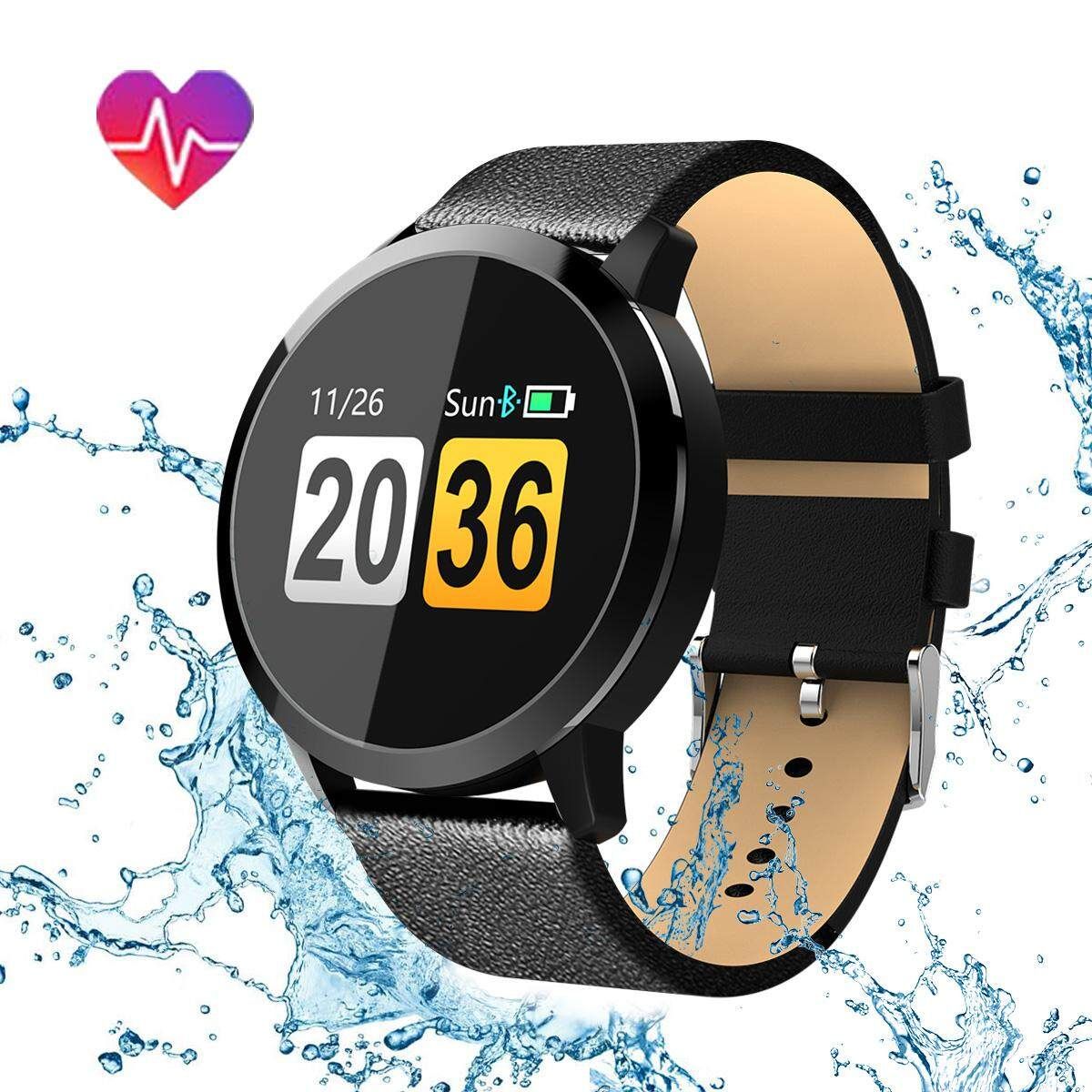 Newwear Q8 Smart Watch Waterproof Bluetooth 4.0 Touch Screen 0.95 Inch Screen For IOS&Android Black (black)