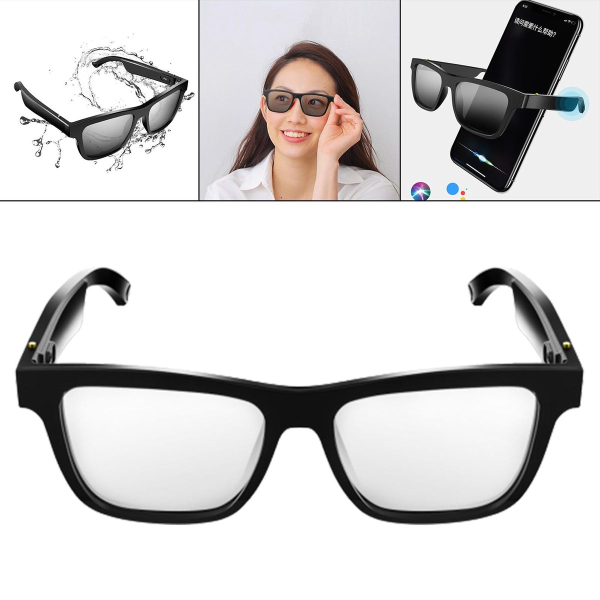 Smart Glasses With Built-in Mic Open-Ear Earphones Clear