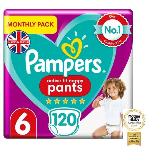 Baby Nappy Pants Size 6 (15+ Kg/33 Lb), Active Fit, 120 Count-Monthly Savings Pack