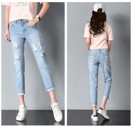 Slim Denim Ripped Mom Jeans