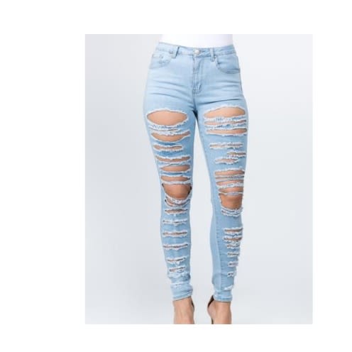 High Waist Ripple Jean Blue