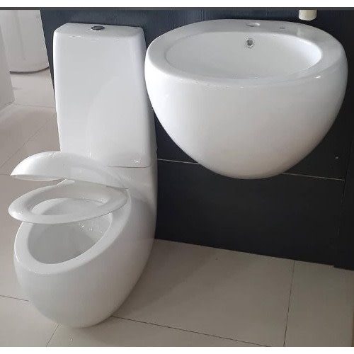 Solid Egg Shaped Water Closet Set With Hands Washing Basin