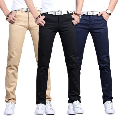 3pcs Smart Cotton Chinos- Black, Blue & Carton Color
