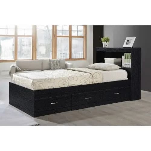J Best Venture  Platform Bed With Drawers And Bookcase Black