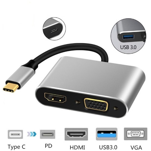 Type-c Usb3.1 To Hdmi + Vga + Pd + Usb3.0 Converter