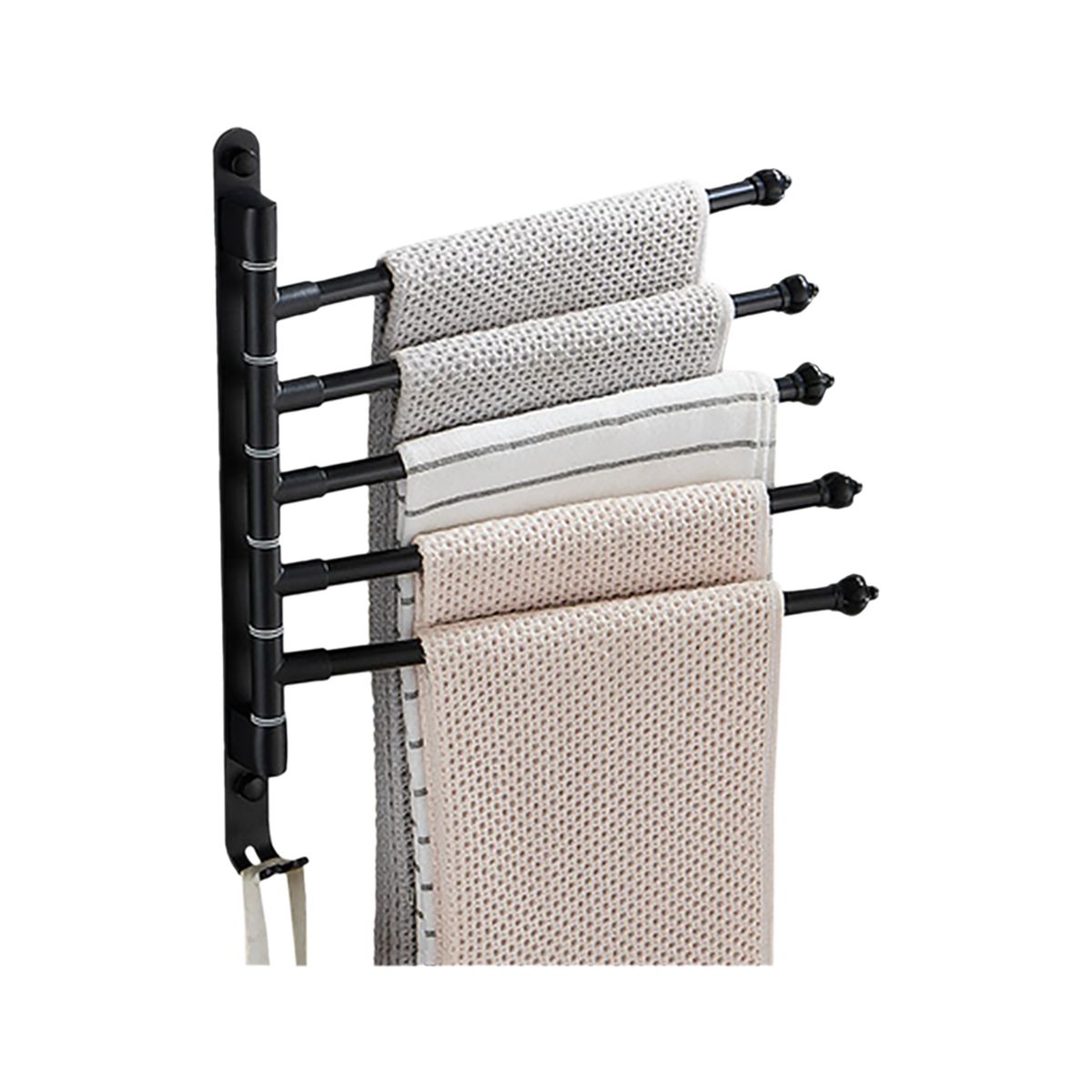Swivel Out Towel Racks With Hooks 5-Bars Foldable Arms Bath