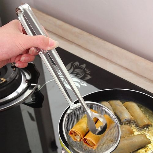 Multi-functional Stainles Steel Filter Spoon With Clip Oil-Frying Filter Silver