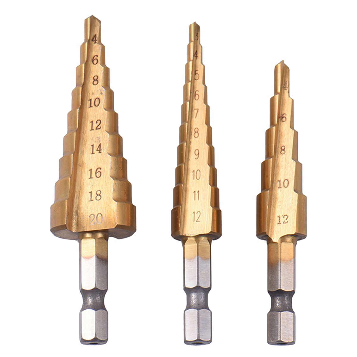 3PCS Titanium Step Drill Bit Set Multiple Hole Step Drill