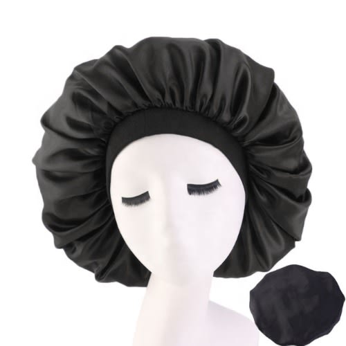 Satin Bonnet Cap Extra Large - Black