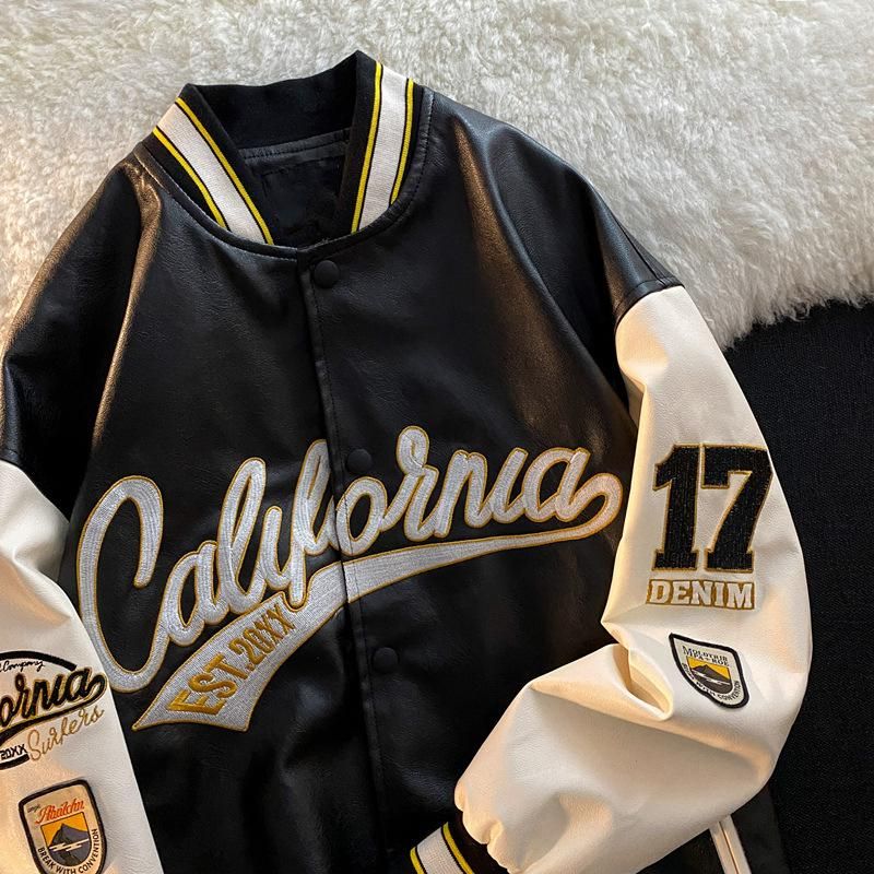 Baseball jacket men's spring and autumn new high-end feeling ruffian handsome embroidery pilot PU