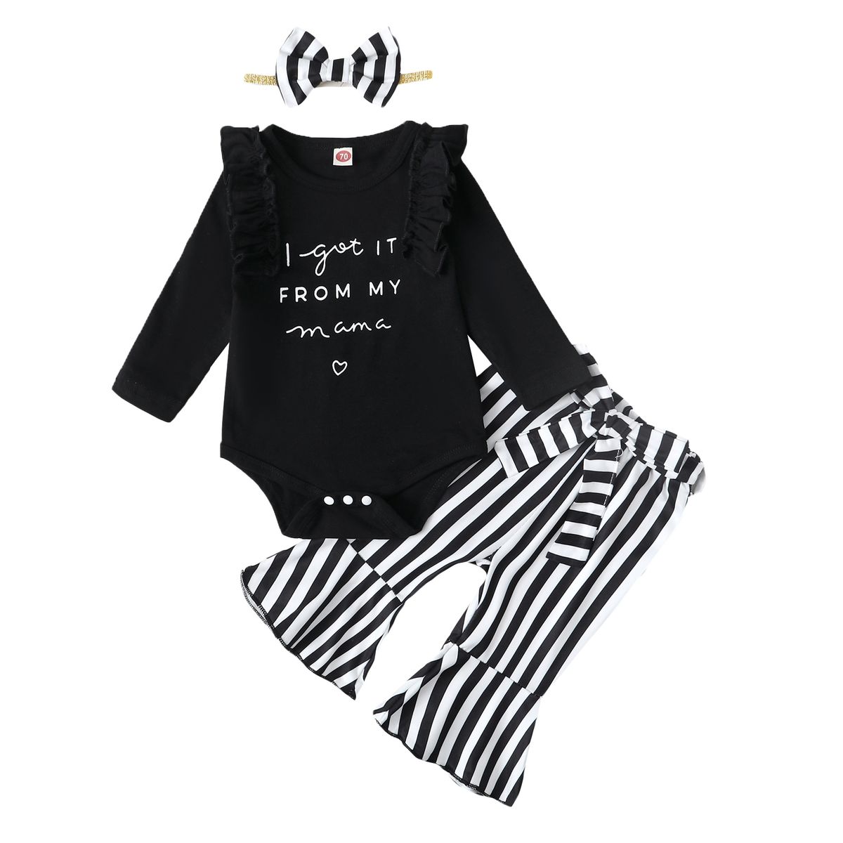0-18Months Infant Baby Girl 3PCS Set/Long Sleeve Bodysuit+Stripe Pants+Headwear