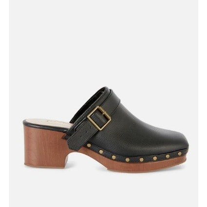 Classic Closed Leather Clog Mules -Black