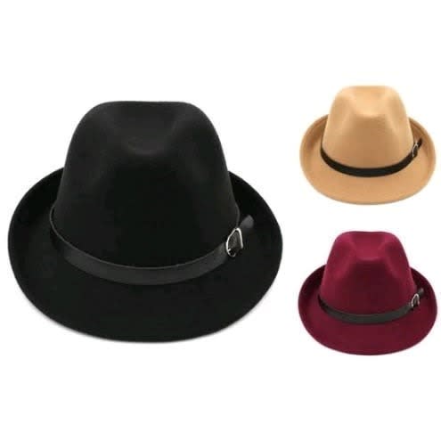 Dainty Belted Hat - Black - Brown & Red
