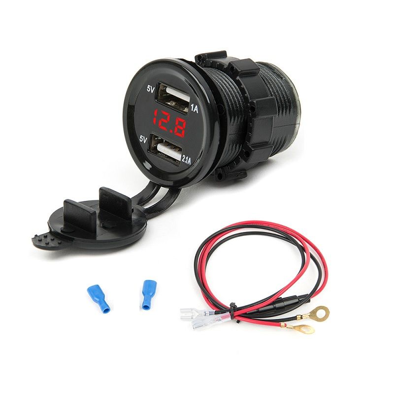 （RD  And Cable）Dual USB Motorcycle Cigarette  Car Cigarette  Charger Socket Charger+LED Digital Voltmeter Meter Monitor 3 Colors