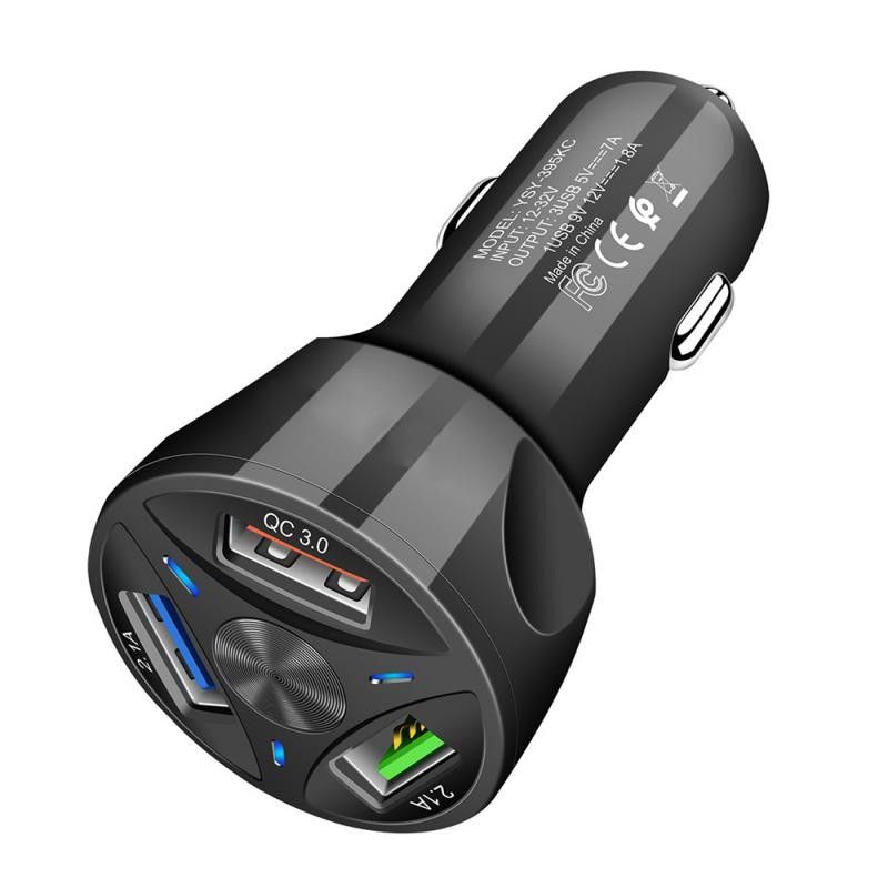 （3USB Black）2.1A QC3.0 4 USB Car Charger 12-32V Car Adapter Socket Quick Car Phone Charger With LED Light  For IPhone Samsung Xiaomi