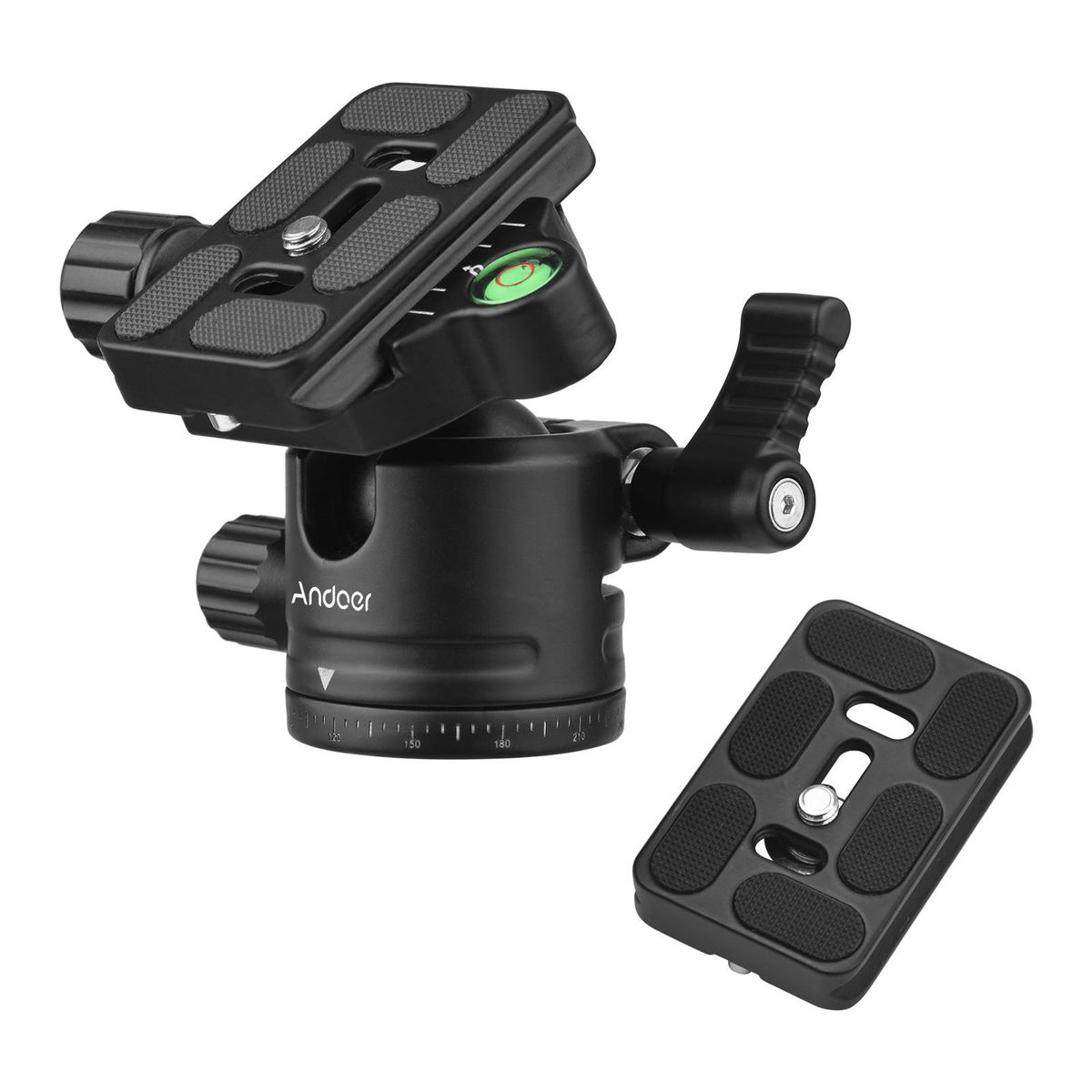 Andoer Panorama Ball Head Tripod Mount Ballhead Adapter U-Groove Low Gravity Center Aluminium Alloy Max. 5kg/11lbs Load Capacity with 2pcs Quick Release Plate