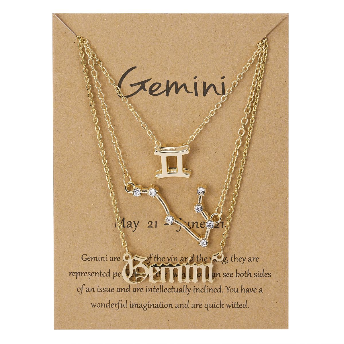 Twelve Constellations Symbol Starry Sky Pendant Necklace Gemini Gold