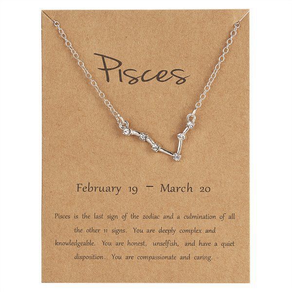 Twelve Constellations, Starry Sky, Diamond Necklace, Silver Pisces