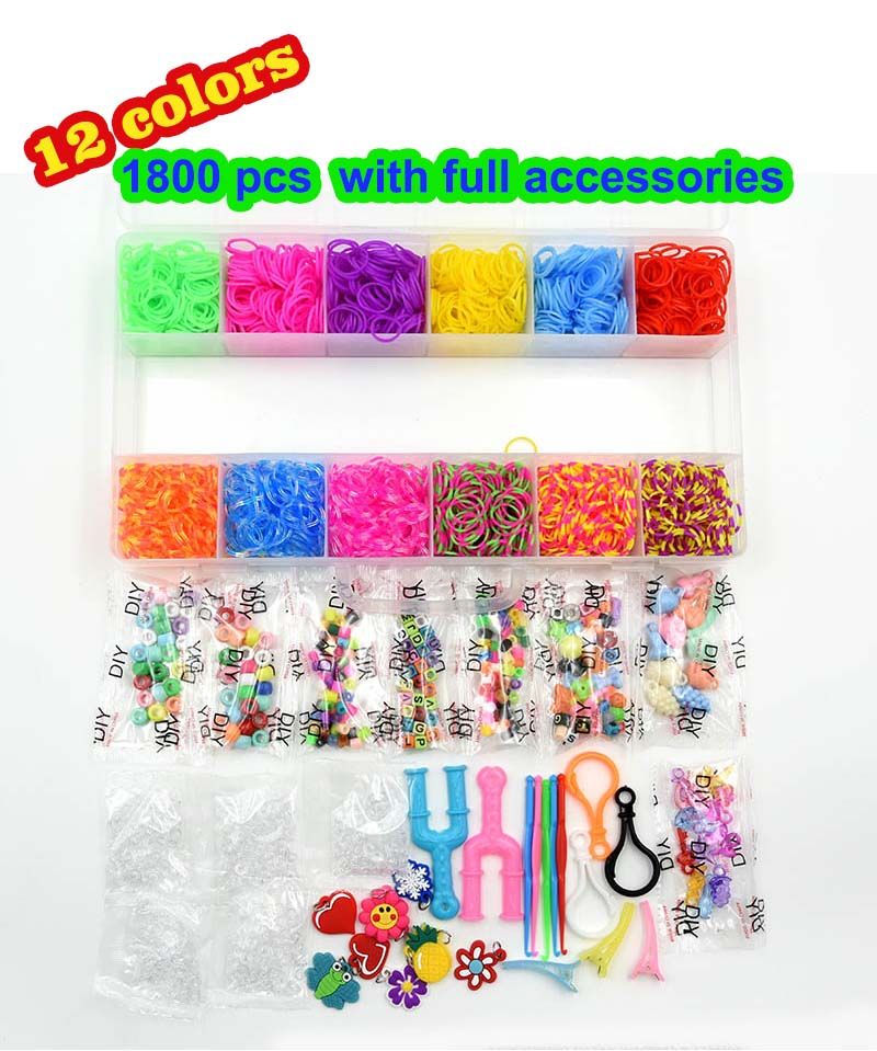 1500pcs Colorful Rubber Loom Bands Elastic DIY Set Box Girls Gift Weaving Bracelet Tool Kit Kids Toys For Children 7 8 10 Years