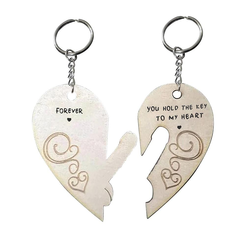 Couple's Wooden Heart-Shaped Keychain Stylish Keyrings