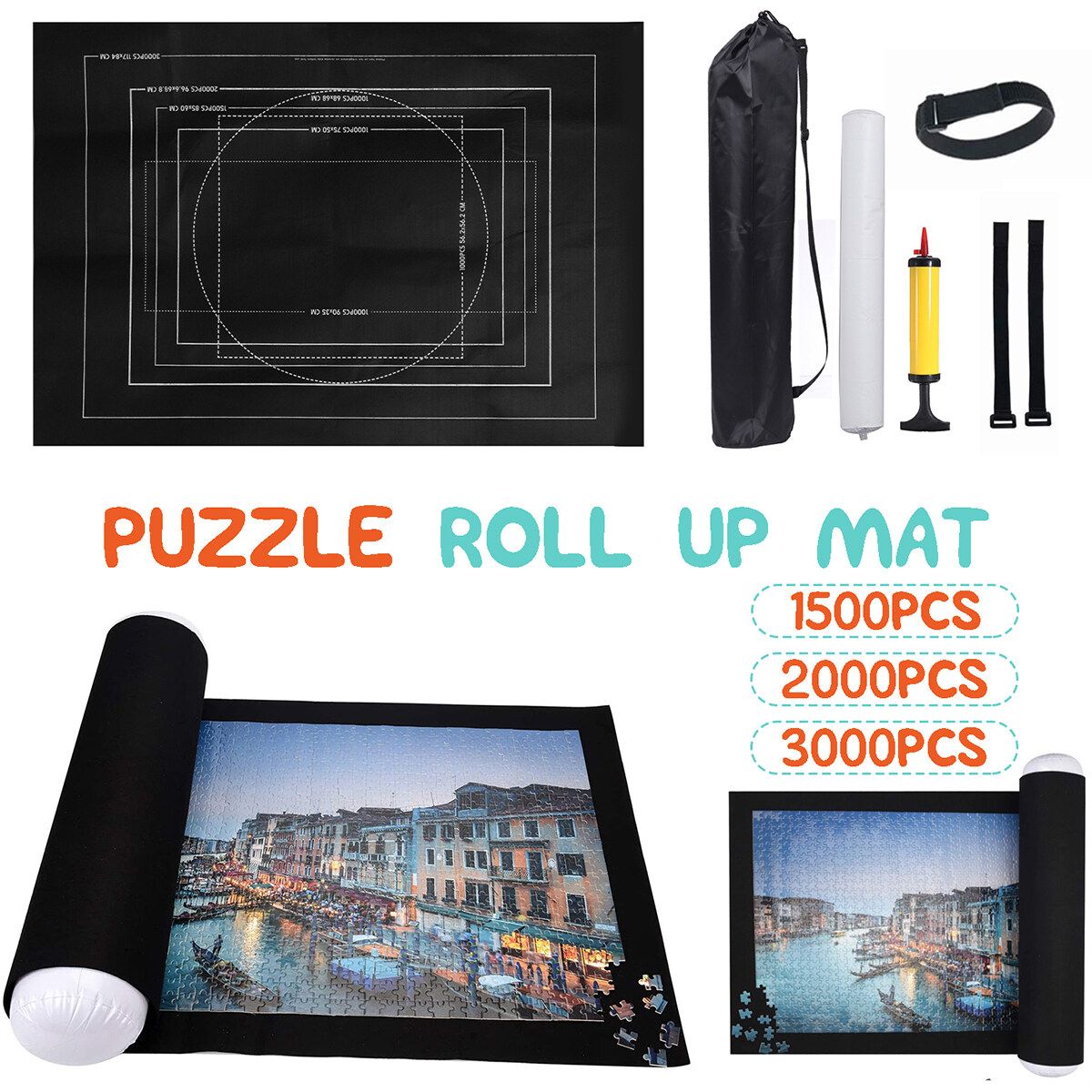 Jigsaw Puzzle Roll Up Mat For Jigsaw Puzzles Saver And Storage Store And Transport Puzzle Blanket For Up To 1500 / 2000 / 3000 Pieces Play Mat Puzzles Travel Storage Bag 3000 Pcs Black