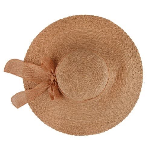 Ladies Wide Brim Hat Floppy Straw Hat - Brown