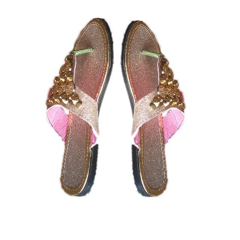 Silver And Gold Flat Leather Slippers