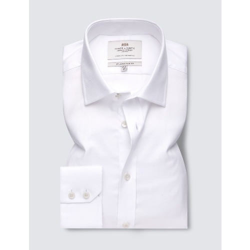Easy Iron White Twill Slim Fit Shirt With Semi Cutaway Collar - Single Cuffs