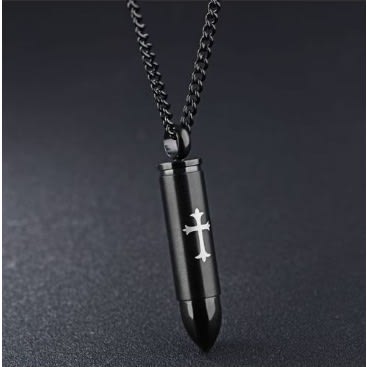 Men Bullet Pendant Stainless Steel Cross Necklaces