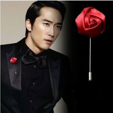 Men's  Lapel Brooch  Pin - Rose Flower - Red Wine