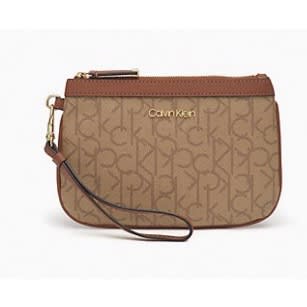 Monogram Logo Large Zip Wristlet, Khaki Brown