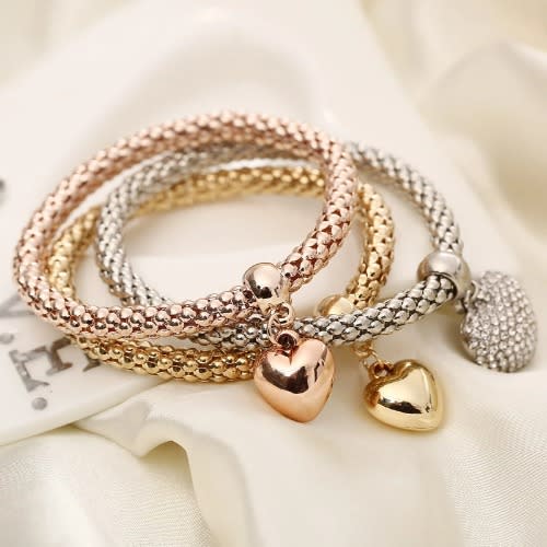 3-layered Women's Bracelet With Heart Droppings