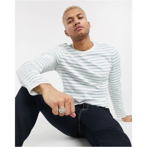 Men's Long Sleeve White/green Stripes T-shirt In A Pack Of 24pcs