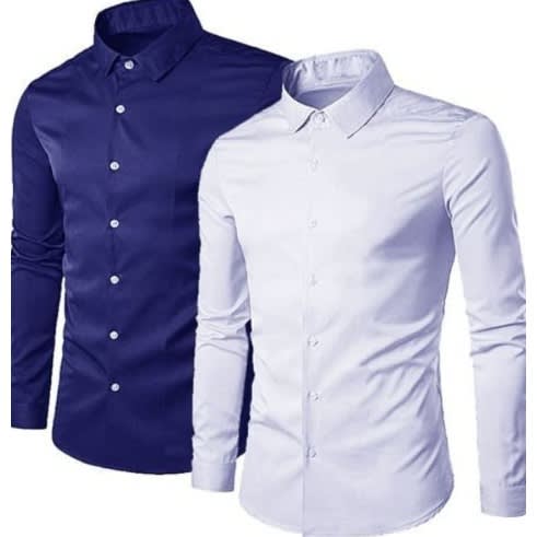 Men's Long Sleeve Shirt - Navy blue And White